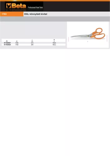 Beta 1783 Olló, könnyített kivitel 215mm