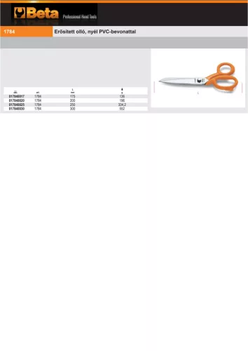 Beta 1784 Erősített olló, nyél PVC-bevonattal 175mm