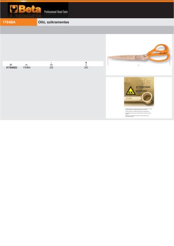 Beta 1784BA 225 Olló, szikramentes