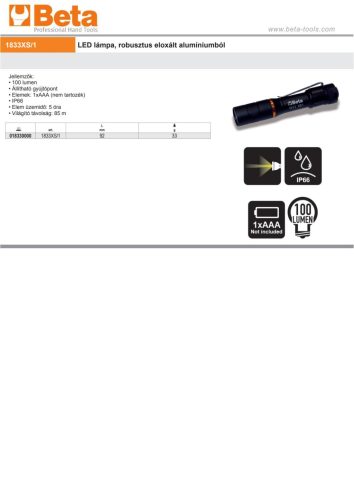 Beta 1833XS/1 LED lámpa, robusztus eloxált alumíniumból