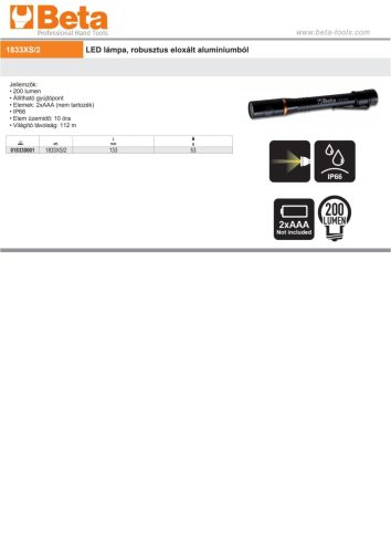 Beta 1833XS/2 LED lámpa, robusztus eloxált alumíniumból