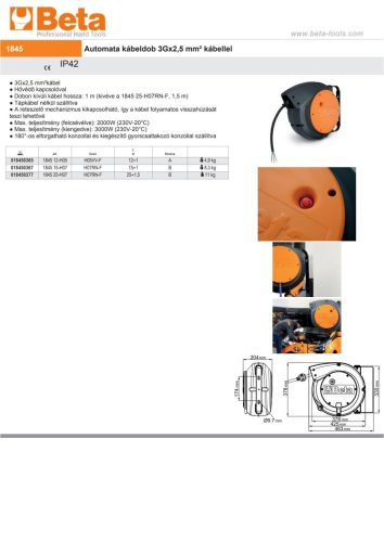 Beta 1845 12-H05 Automata kábeldob 3Gx2,5 mm² kábellel 12+1m