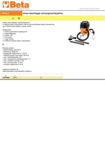 Beta 1875LT Vizes takarítógép szőnyeghez/kárpithoz