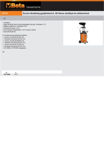 Beta 1877A Kocsis fáradtolaj gyűjtő/elszívó, 90 literes tartállyal és előkamrával