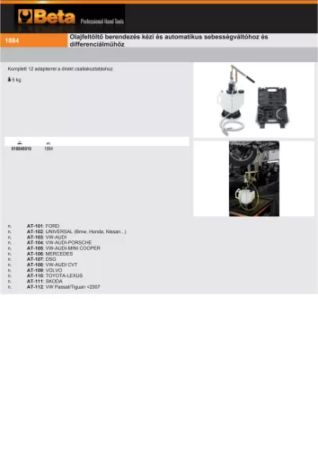 Beta 1884 Olajfeltöltő berendezés kézi és automatikus sebességváltóhoz és differenciálműhöz