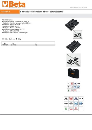 Beta 1884N/C8 8 darabos adapterkészlet a Beta 1884 olajfeltöltő berendezéshez