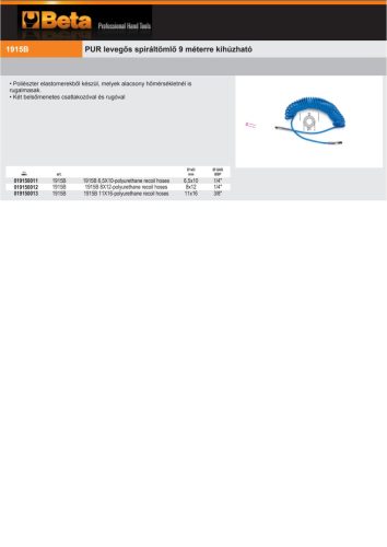 Beta 1915B 6,5X10 PUR levegős spiráltömlő 9 méterre kihúzható 6,5x10mm
