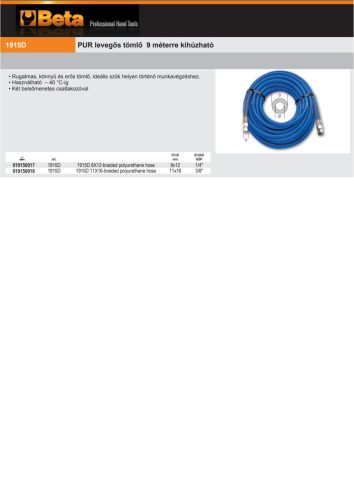 Beta 1915D 8X12 95 Shore huzalhálós poliuretán cső hosszúság 9 m