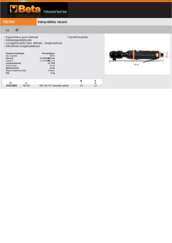 Beta 1921N3 Irányváltós racsni 1/2"