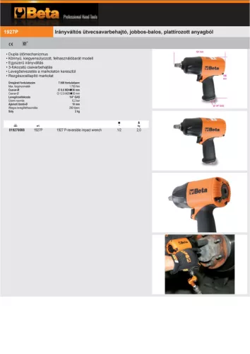 Beta 1927P Irányváltós ütvecsavarbehajtó, jobbos-balos, plattírozott anyagból