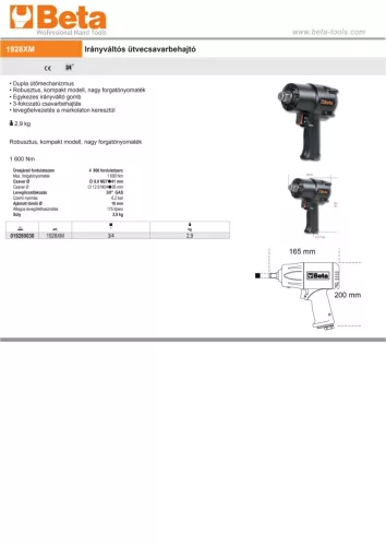 Beta 1928XM  Irányváltós ütve csavarbehajtó 3/4"