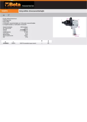 Beta 1930PA Irányváltós ütvecsavarbehajtó 1"