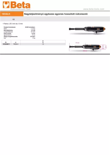 Beta 1933ILH Nagyteljesítményű egykezes egyenes hosszított rúdcsiszoló