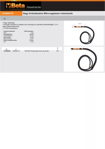 Beta 1934MAV70 Nagy fordulatszámú Mikro-egykezes rrúdcsiszoló