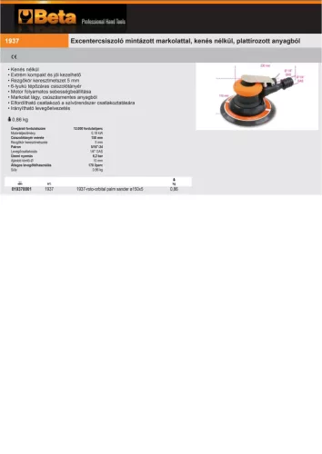 Beta 1937 Excentercsiszoló mintázott markolattal, kenés nélkül, plattírozott anyagból