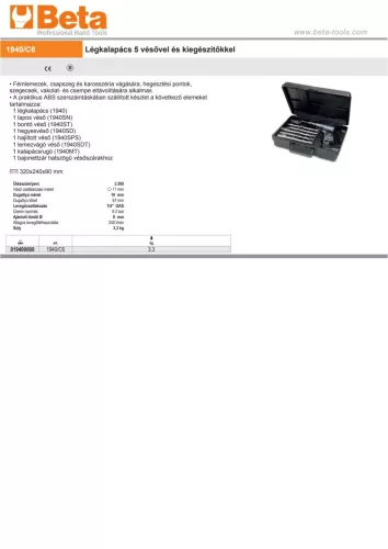 Beta 1940/C6 Légkalapács 5 vésővel és kiegészítőkkel 11mm befogású