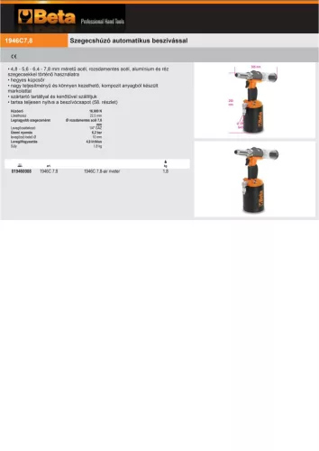 Beta 1946C 7,8 Szegecshúzó automatikus beszívással