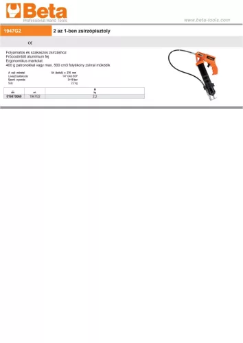 Beta 1947G2 2 az 1-ben zsírzópisztoly