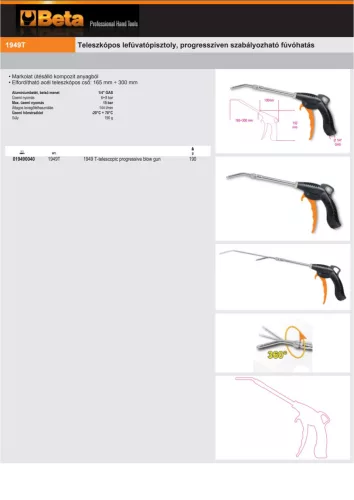 Beta 1949T Teleszkópos lefúvatópisztoly, progresszíven szabályozható fúvóhatás