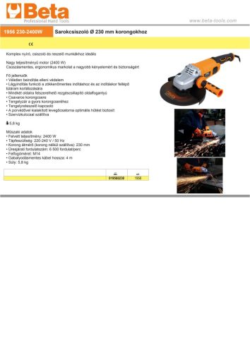 Beta 1956 230-2400W Sarokcsiszoló Ø 230 mm korongokhoz