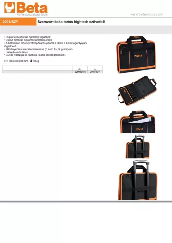 Beta 2001/BZV Szerszámtáska tartós hightech szövetből ÜRES