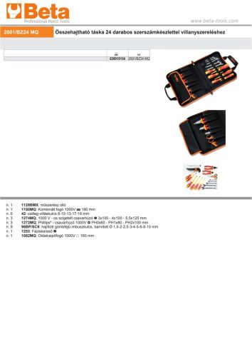 Beta 2001/BZV24 MQ 24 részes szerszámkészlet villanyszereléshez összehajtható táskában