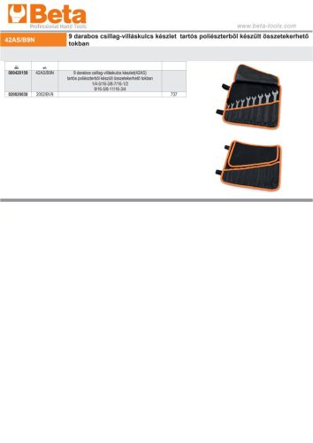 Beta 2002/BV9 Tartós poliészterből készült összetekerhető 9 zsebes szerszámtok, ÜRES