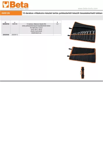 Beta 2002/BV12 Tartós poliészterből készült összetekerhető 12 zsebes szerszámtok, ÜRES