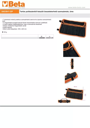 Beta 2002/BV7 Tartós poliészterből készült összetekerhető 7 zsebes szerszámtok, üres