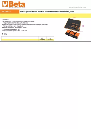 Beta 2002/BV42 Tartós poliészterből készült összetekerhető 42 zsebes szerszámtok, üres