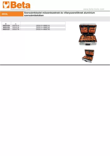Beta 2033LEL/A 57 részes szerszámkészlet műszerészeknek és villanyszerelőknek alumínium szerszámtáskában