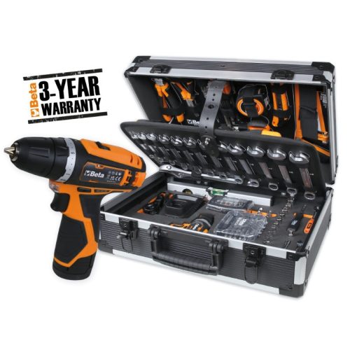Beta BW 2056E 12V 147 darabos szerszámkészlet és 12 V fúró táskában, általános karbantartáshoz
