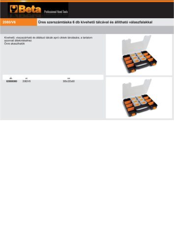 Beta 2080/V6 Szerszámtáska 6 db kivehető tálcával és állítható válaszfalakkal ÜRES