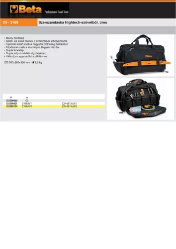 Beta C9 Szerszámtáska Hightech-szövetből, ÜRES