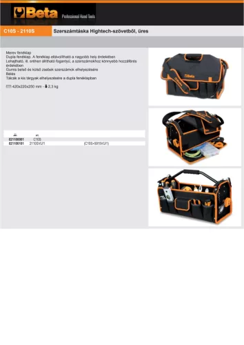 Beta C10S Szerszámtáska Hightech-szövetből, 420x220x250 mm ÜRES