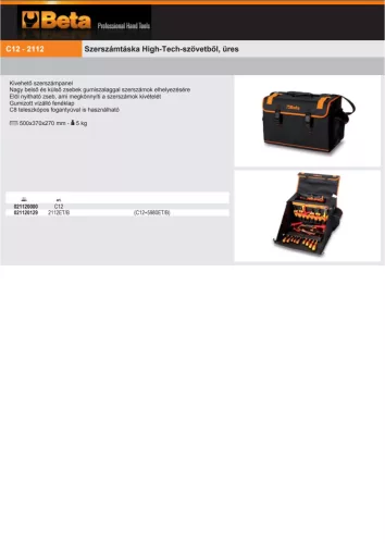 Beta C12 Szerszámtáska High-Tech-szövetből, ÜRES