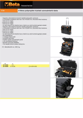 Beta C14 4 fiókos polipropilén húzható szerszámtartó táska  ÜRES
