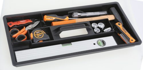 Beta CP15L Műanyag szerszámos láda, hosszú kivitel kivehető betéttel és tálcák kis tárgyak elhelyezésére, 558x277x270 mm ÜRES