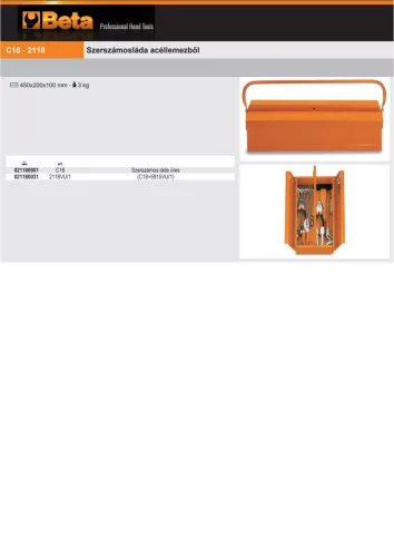 Beta C18 Szerszámosláda acéllemezből 450x200x100 mm