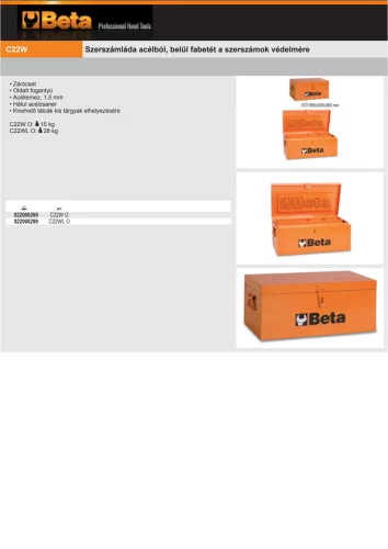 Beta C22W-O Szerszámláda acélból, belül fabetét a szerszámok védelmére 690x300x360 mm ÜRES