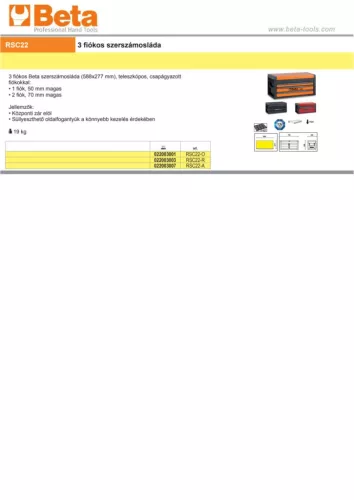 Beta RSC22-R 3 fiókos szerszámosláda ÜRES piros-fekete