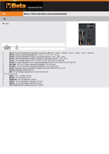 Beta TV85 Kemény hőformált műanyag tálca ÜRES