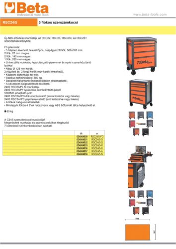 Beta RSC24/5-O 5 fiókos szerszámosláda ÜRES narancs/antracit