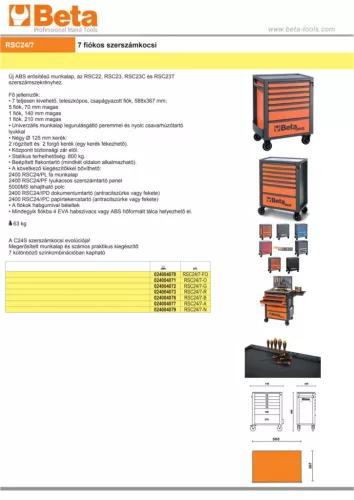Beta RSC24/7-O 7 fiókos szerszámosláda ÜRES narancs/antracit