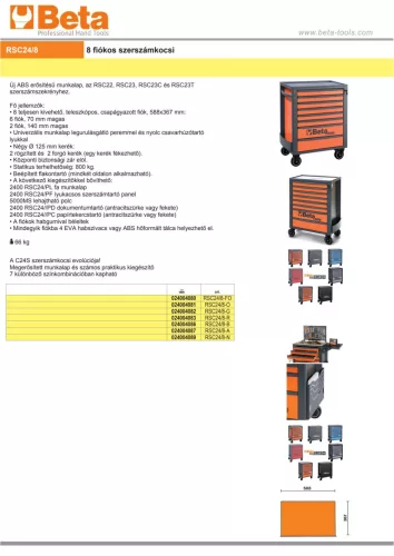 Beta RSC24/8-FO 8 fiókos szerszámosláda ÜRES narancs
