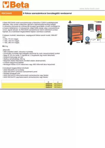 Beta RSC24A/6-A 6 fiókos szerszámkocsi borulásgátló rendszerrel ÜRES antracit
