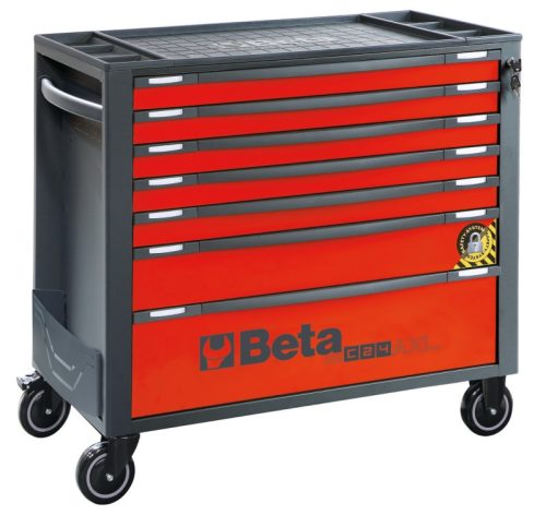 Beta RSC24AXL/7-R 7 fiókos szerszámkocsi borulásgátló rendszerrel, hosszú modell ÜRES piros