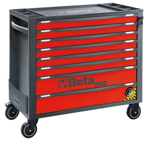 Beta RSC24AXL/8-R 8 fiókos szerszámkocsi borulásgátló rendszerrel, hosszú modell ÜRES piros