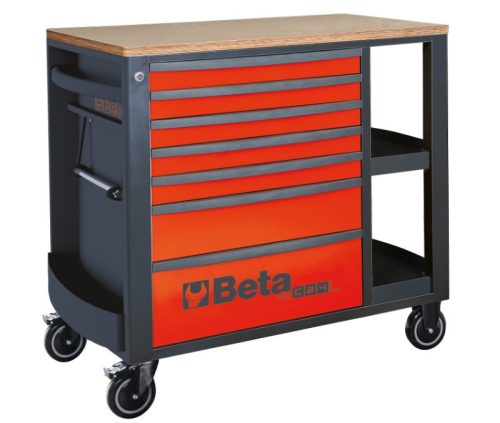 Beta RSC24L/7-R 7 fiókos szerszámkocsi oldalpolccal ÜRES piros