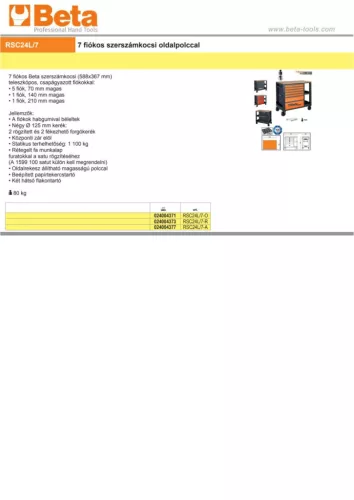 Beta RSC24L/7-A 7 fiókos szerszámkocsi oldalpolccal ÜRES antracit